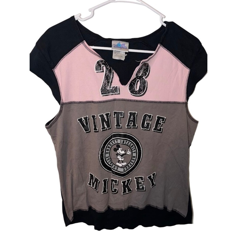 Disneyland Resort Vintage Mickey Mouse Colorblock Graphic Tee XL Black Pink